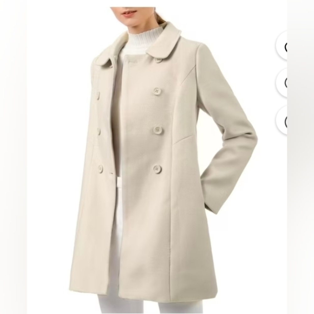 Allegra K Women's Peter Pan Collar Double Breasted Winter Long Trench Pea Coat